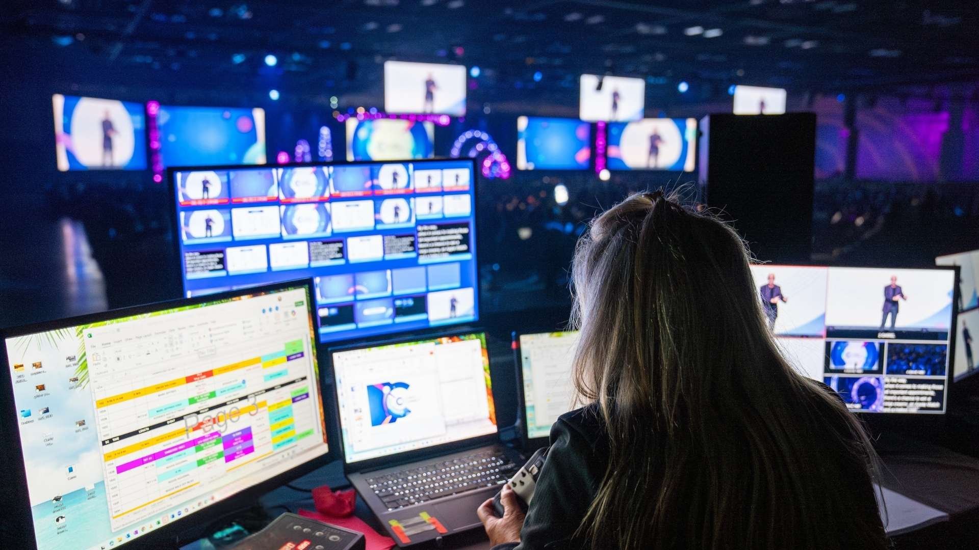General session stage during live event with lighting and video cues executed.