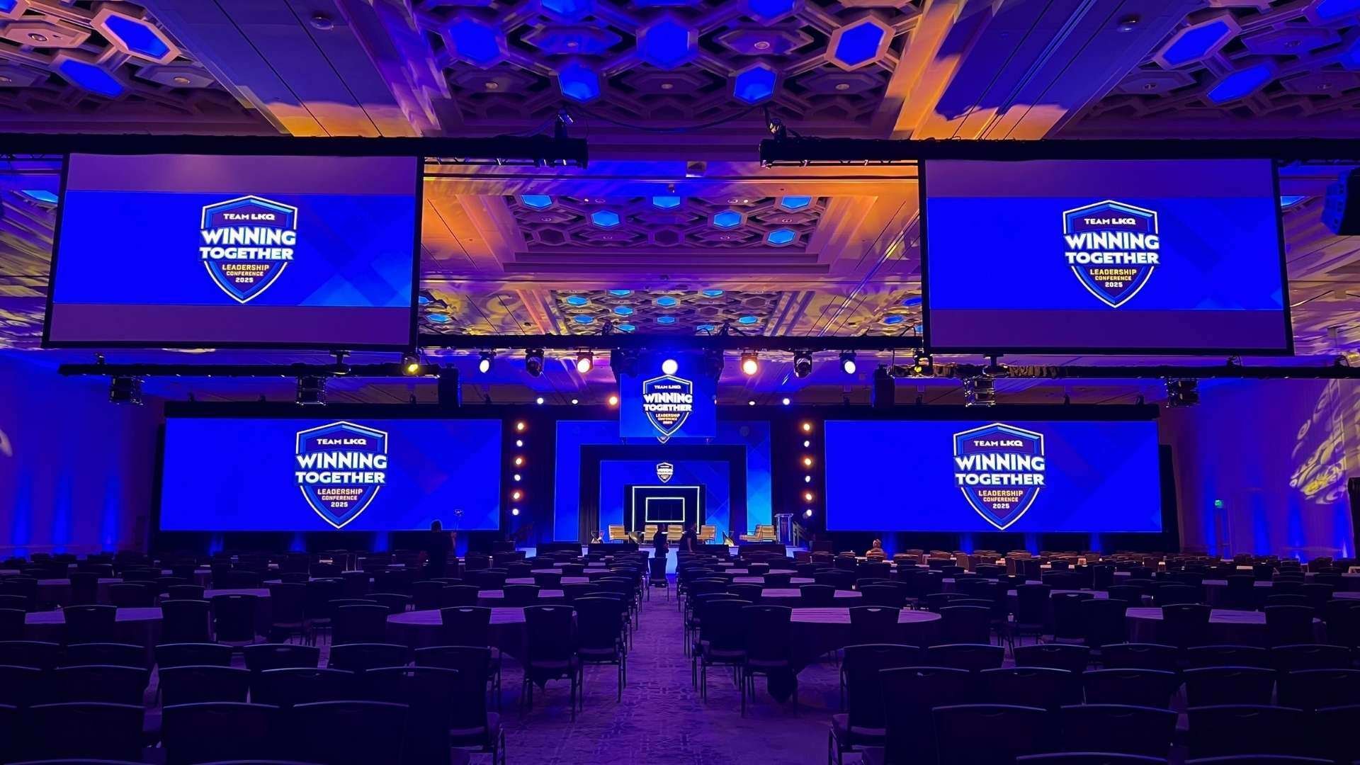 LKQ General Session with delay monitors and digital signage and jumbotron