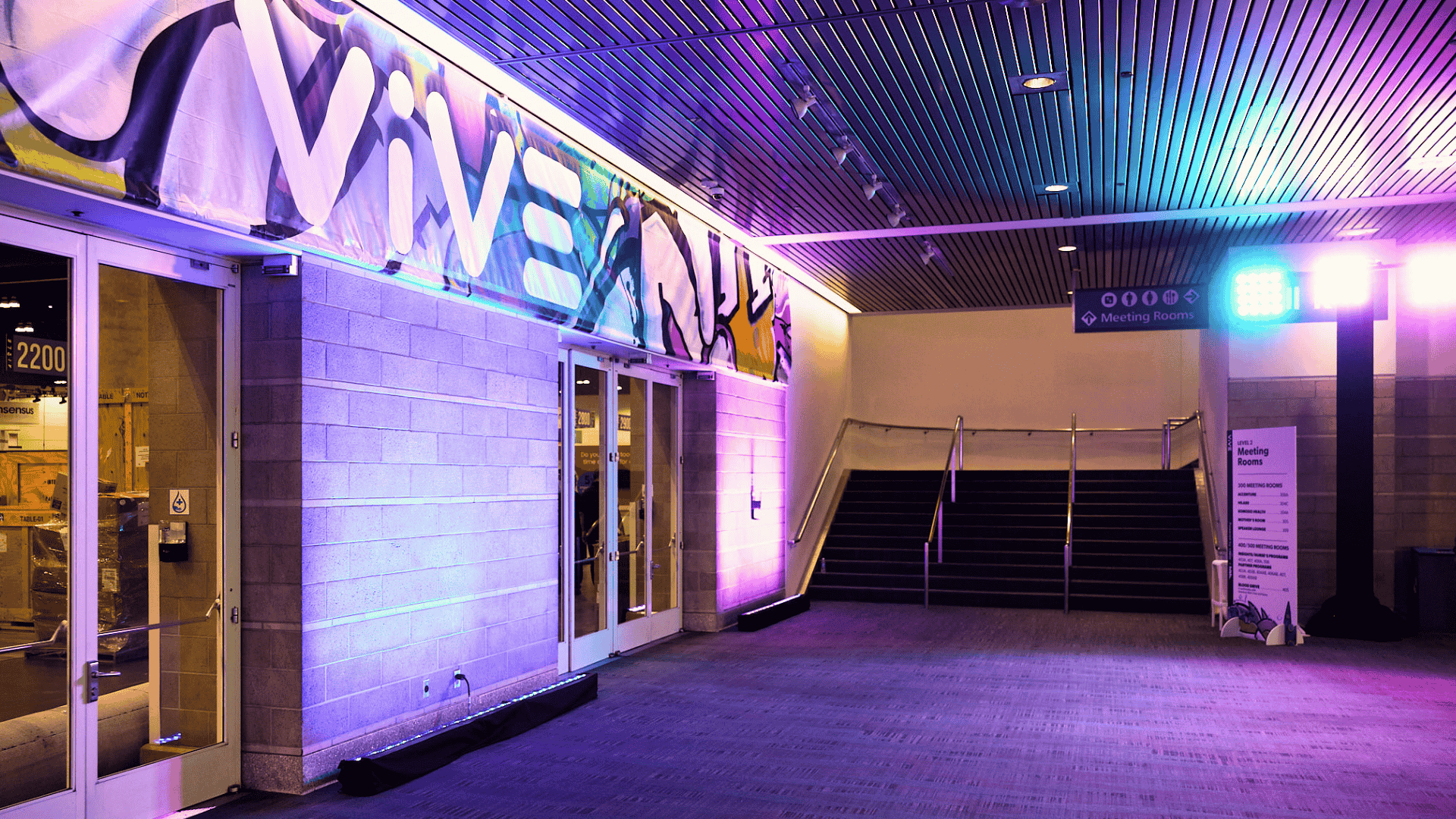 Uplighting at entrance of ViVE 2025 done by Clarity Experiences