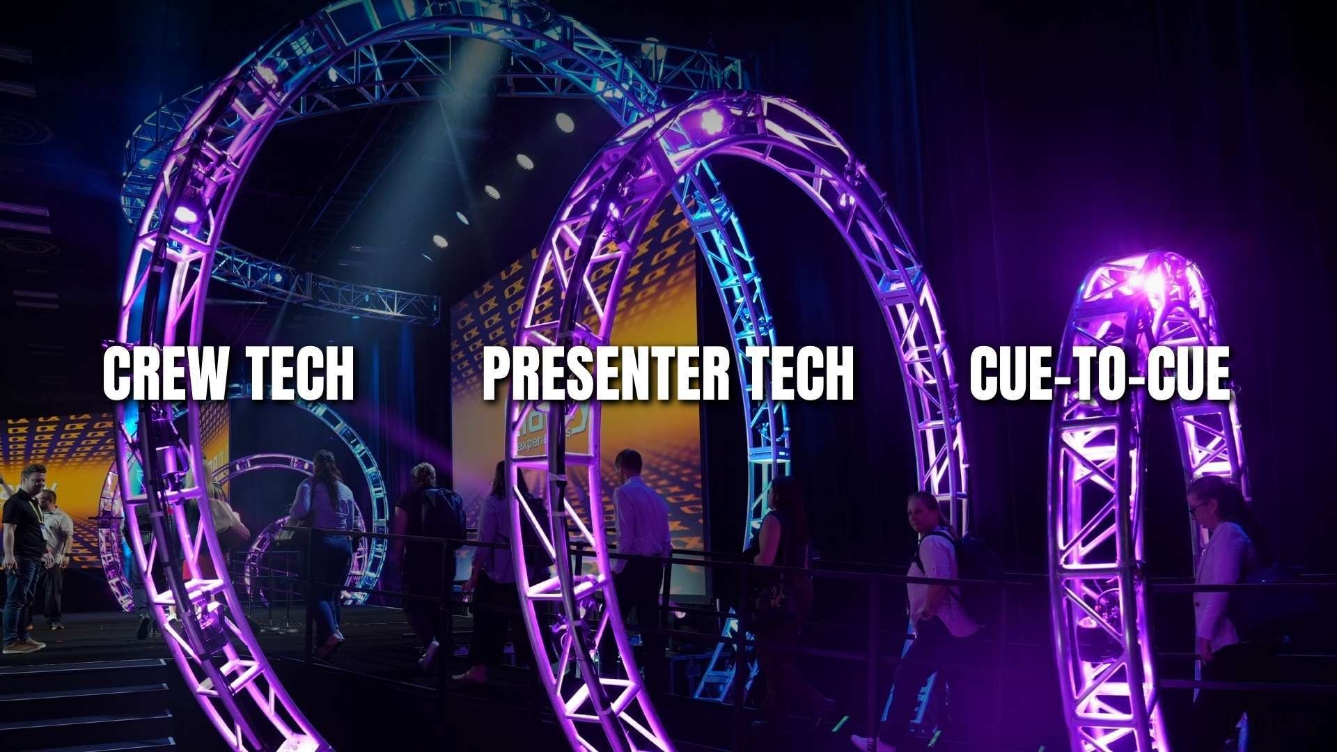 Three types of event tech rehearsals: crew tech, presenter tech, and cue-to-cue run-through