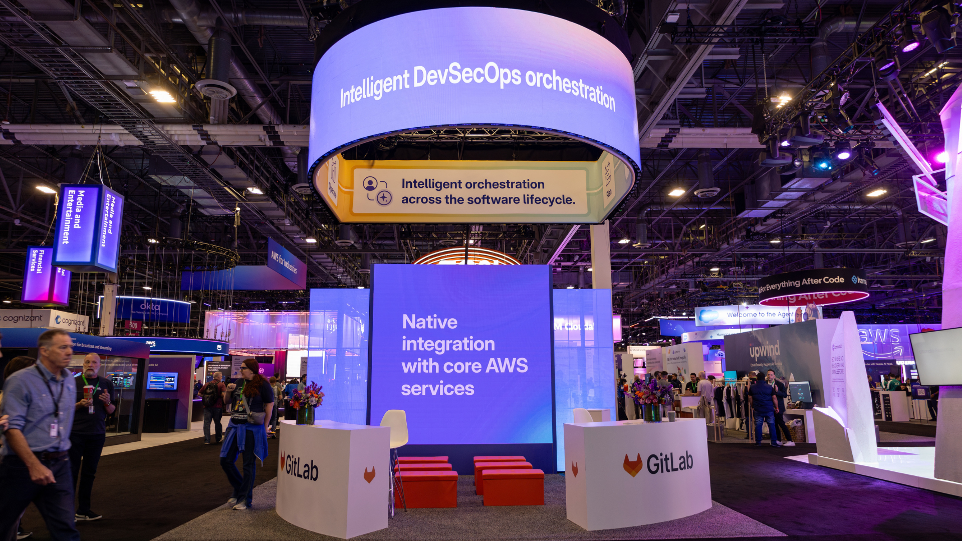 a trade show booth with a strong message and aesthetic colors
